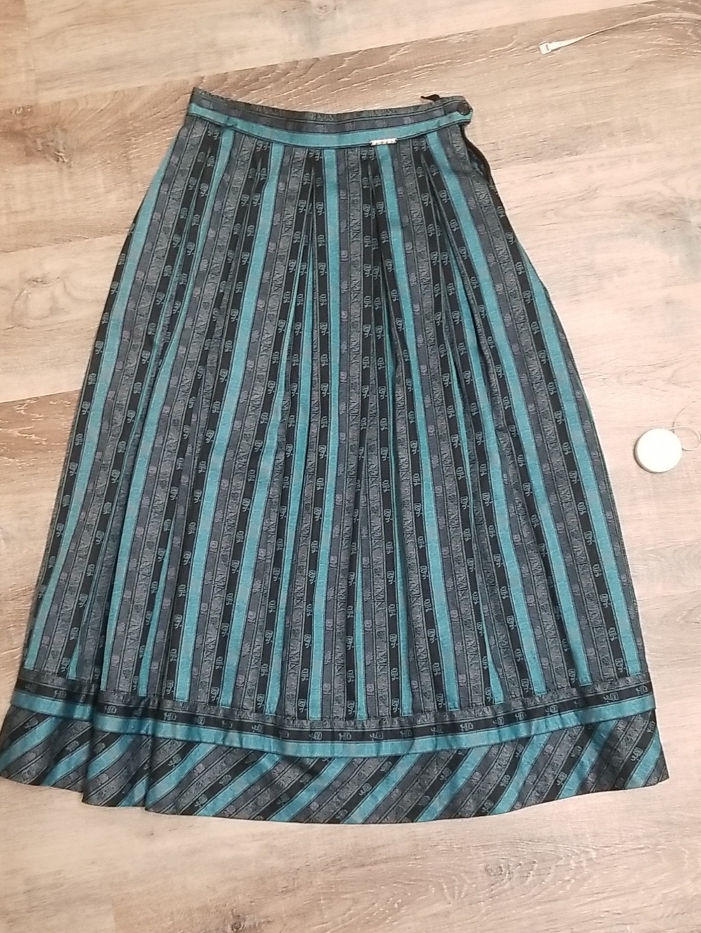 Striped Teal and Black Womens Midi Skirt